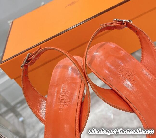 Super Quality Hermes Leather Heeled Sandals 7cm 061184 Orange