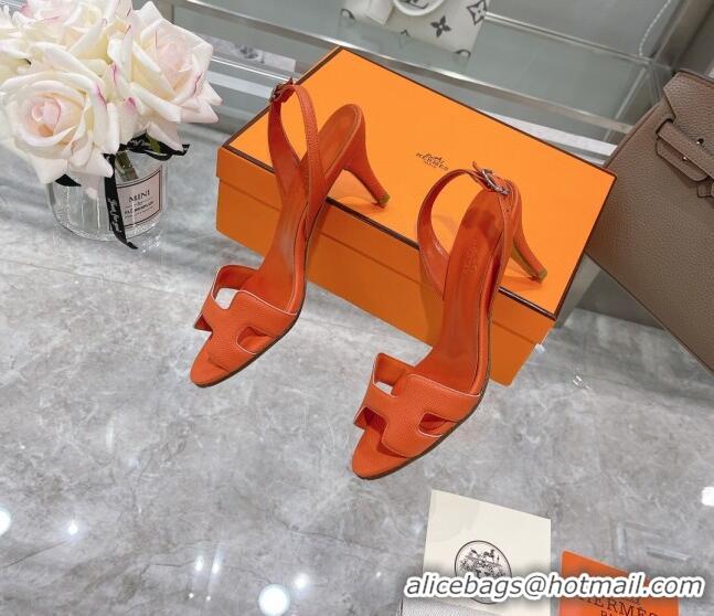 Super Quality Hermes Leather Heeled Sandals 7cm 061184 Orange