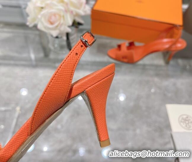 Super Quality Hermes Leather Heeled Sandals 7cm 061184 Orange