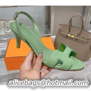 Custom Hermes Leather Heeled Sandals 7cm 061184 Green