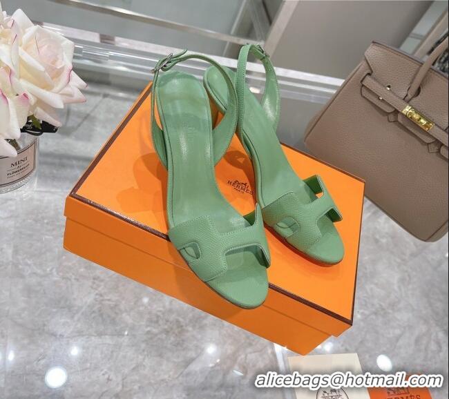 Custom Hermes Leather Heeled Sandals 7cm 061184 Green