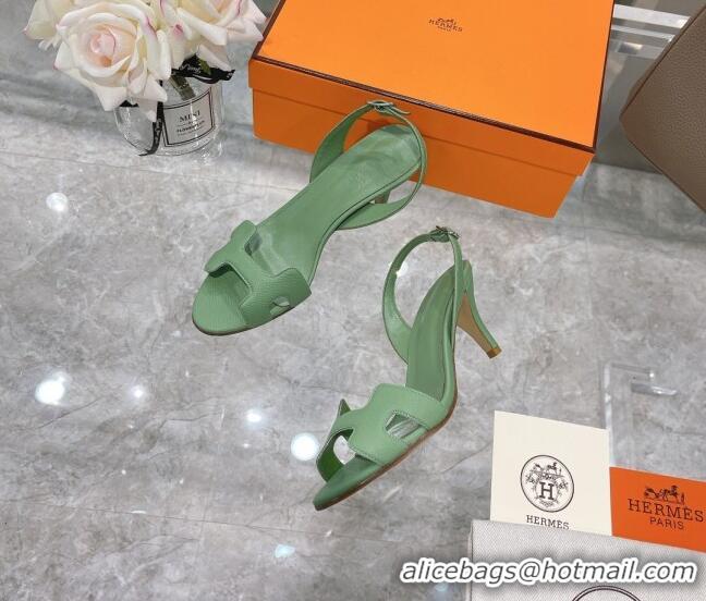 Custom Hermes Leather Heeled Sandals 7cm 061184 Green