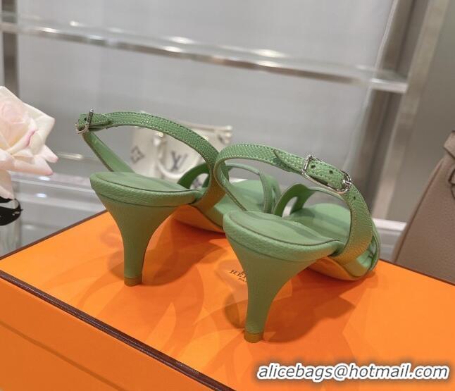 Custom Hermes Leather Heeled Sandals 7cm 061184 Green