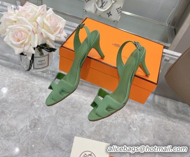 Custom Hermes Leather Heeled Sandals 7cm 061184 Green