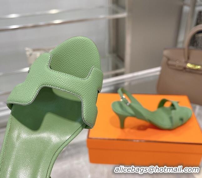 Custom Hermes Leather Heeled Sandals 7cm 061184 Green