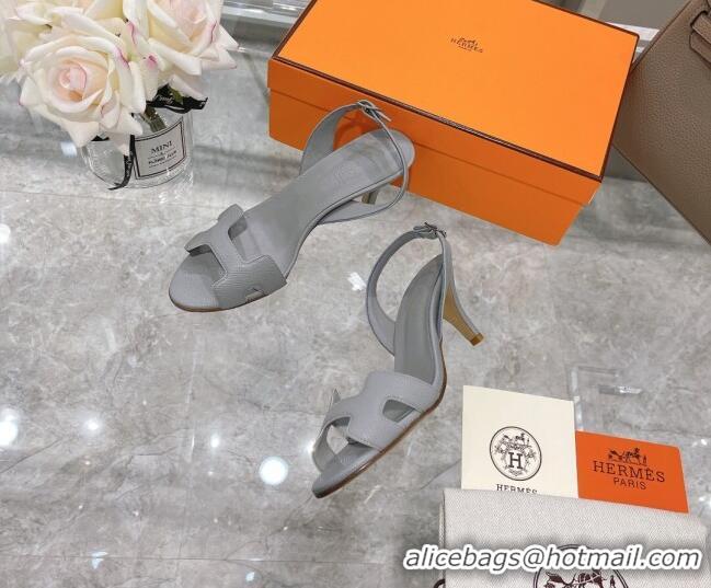 Best Luxury Hermes Leather Heeled Sandals 7cm 061184 Grey