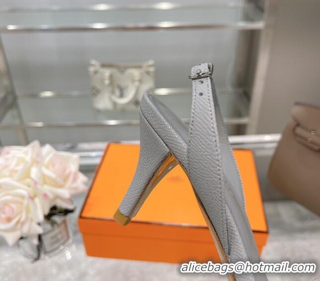 Best Luxury Hermes Leather Heeled Sandals 7cm 061184 Grey