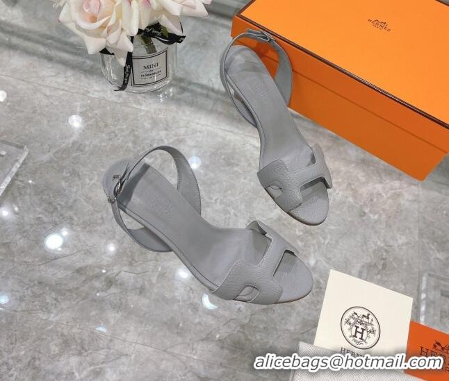 Best Luxury Hermes Leather Heeled Sandals 7cm 061184 Grey