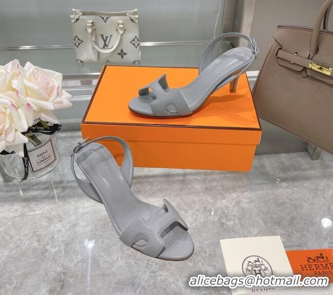 Best Luxury Hermes Leather Heeled Sandals 7cm 061184 Grey