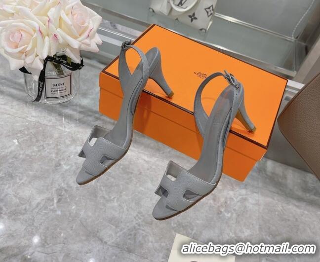 Best Luxury Hermes Leather Heeled Sandals 7cm 061184 Grey