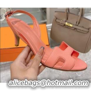 Cute Hermes Leather Heeled Sandals 7cm 061184 Pink