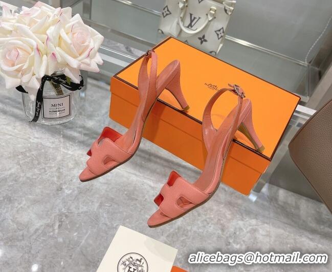 Cute Hermes Leather Heeled Sandals 7cm 061184 Pink