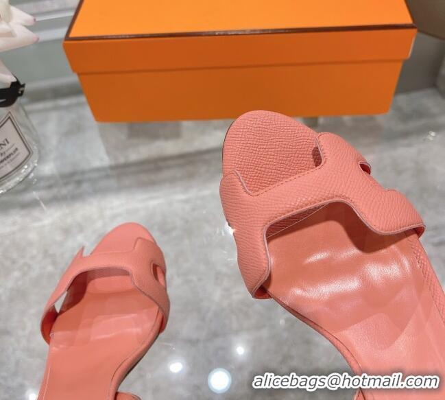 Cute Hermes Leather Heeled Sandals 7cm 061184 Pink