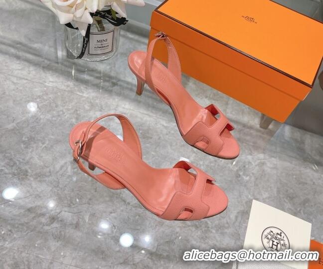 Cute Hermes Leather Heeled Sandals 7cm 061184 Pink