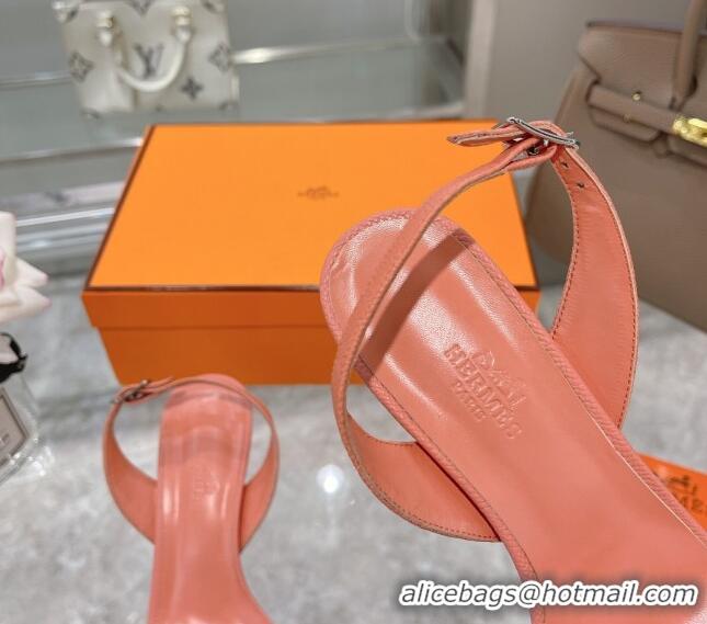 Cute Hermes Leather Heeled Sandals 7cm 061184 Pink