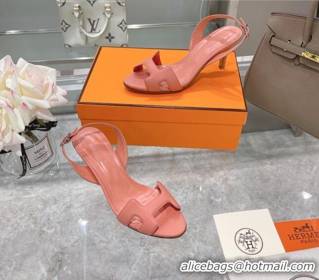 Cute Hermes Leather Heeled Sandals 7cm 061184 Pink