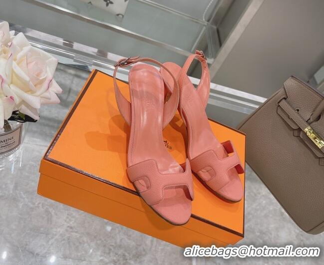 Cute Hermes Leather Heeled Sandals 7cm 061184 Pink