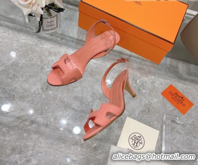 Cute Hermes Leather Heeled Sandals 7cm 061184 Pink