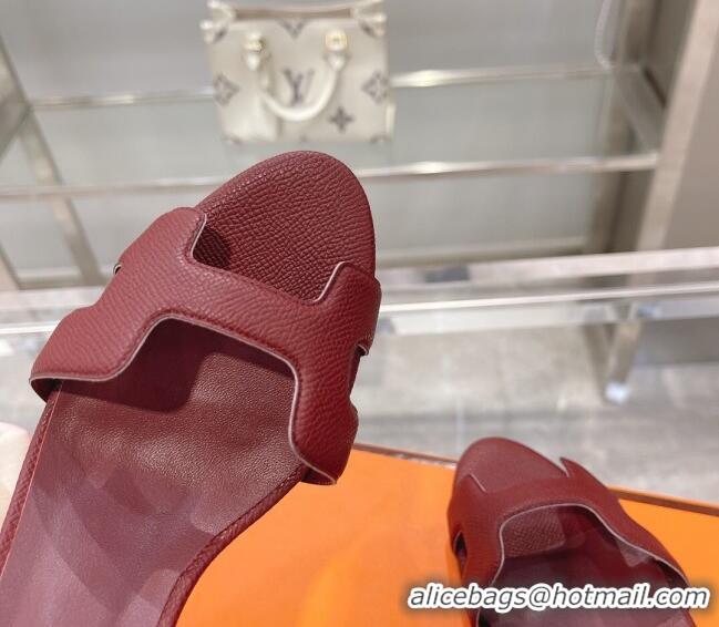 Best Quality Hermes Leather Heeled Sandals 7cm 061184 Burgundy