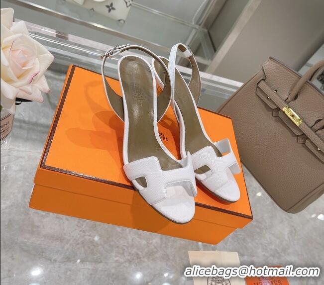 Shop Cheap Hermes Leather Heeled Sandals 7cm 061184 White