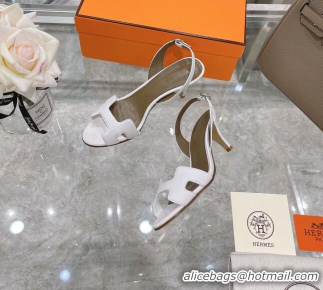 Shop Cheap Hermes Leather Heeled Sandals 7cm 061184 White