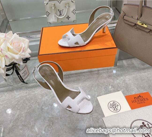 Shop Cheap Hermes Leather Heeled Sandals 7cm 061184 White