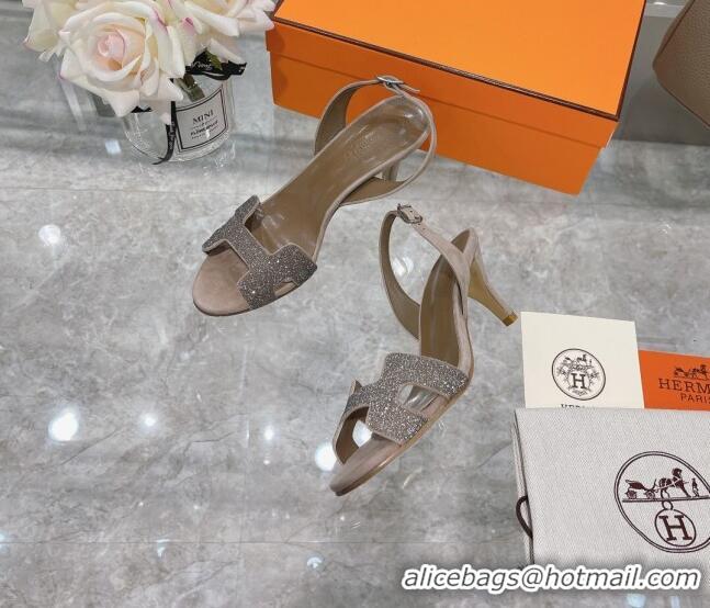 Discount Hermes Suede Crystal Heeled Sandals 7cm 061192 Grey 2021