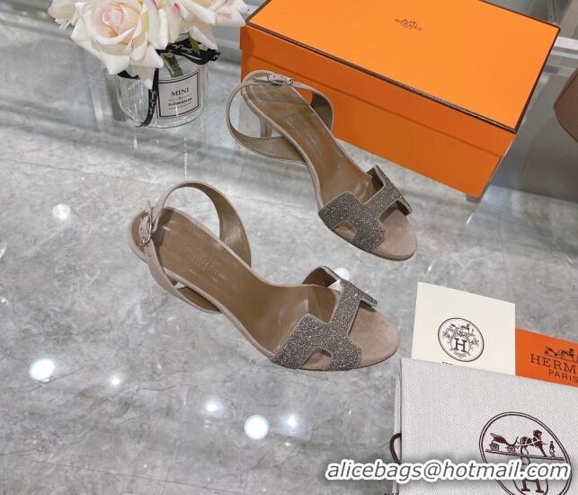 Discount Hermes Suede Crystal Heeled Sandals 7cm 061192 Grey 2021