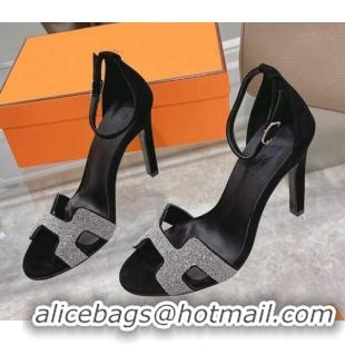 Luxury Hermes Premiere Crystal H Heel 10.5cm Sandals 070201 Black