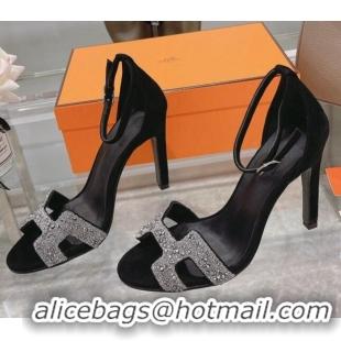 Best Price Hermes Premiere Crystal H Heel 10.5cm Sandals 070201 Black