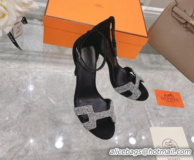 Best Price Hermes Premiere Crystal H Heel 10.5cm Sandals 070201 Black