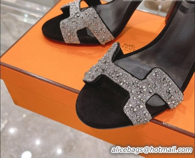 Best Price Hermes Premiere Crystal H Heel 10.5cm Sandals 070201 Black