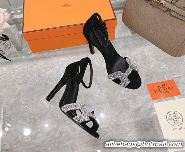 Best Price Hermes Premiere Crystal H Heel 10.5cm Sandals 070201 Black