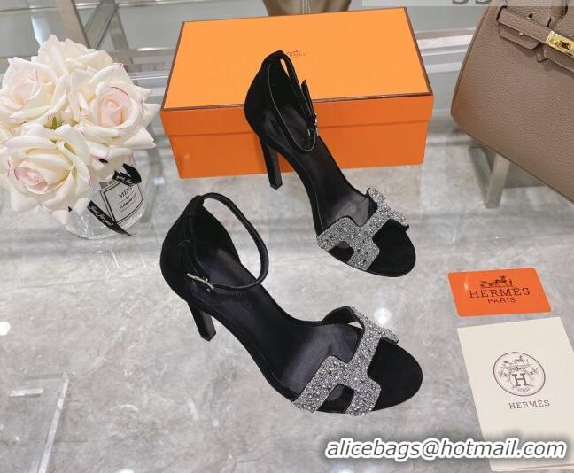 Best Price Hermes Premiere Crystal H Heel 10.5cm Sandals 070201 Black