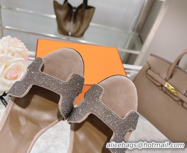 Crafted Hermes Premiere Crystal H Heel 10.5cm Sandals 070201 Grey