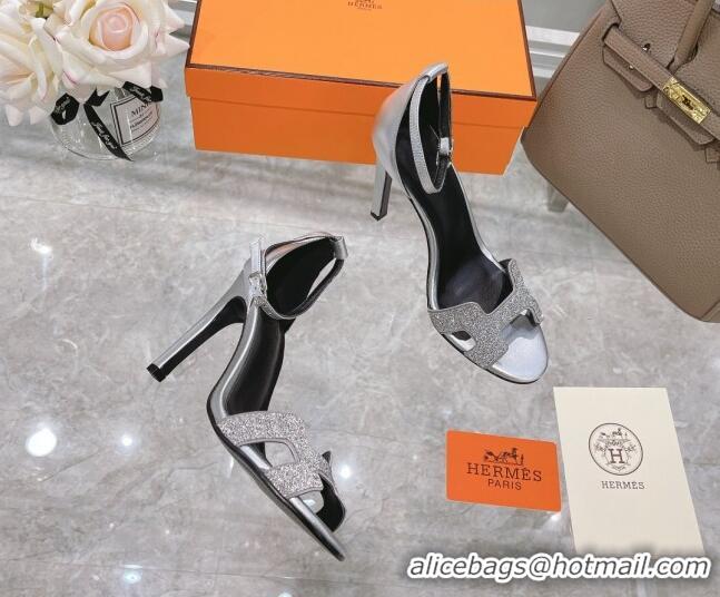 Grade Quality Hermes Premiere Crystal H Heel 10.5cm Sandals 070201 Silver