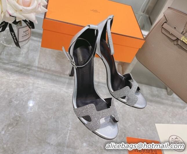 Grade Quality Hermes Premiere Crystal H Heel 10.5cm Sandals 070201 Silver