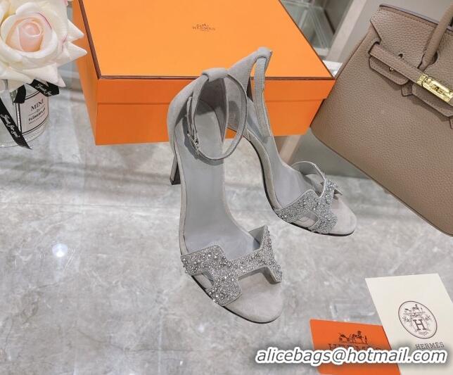 Elegant Hermes Premiere Crystal H Heel 10.5cm Sandals 070201 Silver