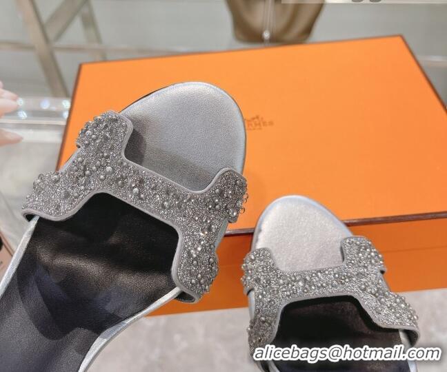 Best Luxury Hermes Premiere Crystal H Heel 10.5cm Sandals 070201 Silver