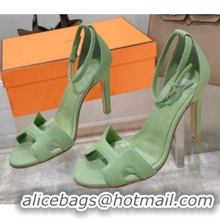 AAAAA Hermes Premiere Grained Leather Heel 10.5cm Sandals 070211 Green