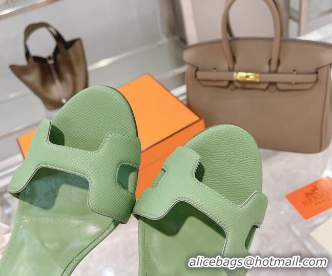 AAAAA Hermes Premiere Grained Leather Heel 10.5cm Sandals 070211 Green