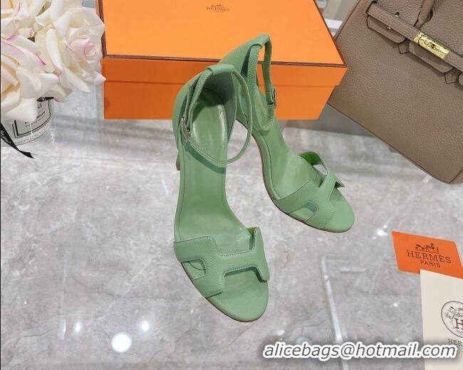 AAAAA Hermes Premiere Grained Leather Heel 10.5cm Sandals 070211 Green