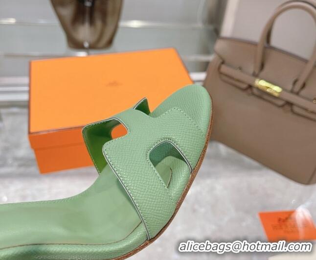 AAAAA Hermes Premiere Grained Leather Heel 10.5cm Sandals 070211 Green