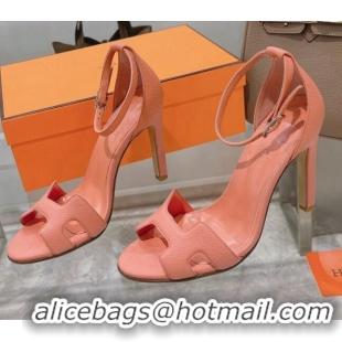 Good Quality Hermes Premiere Grained Leather Heel 10.5cm Sandals 070211 Pink