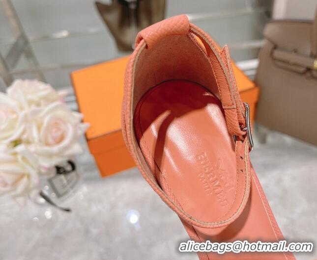 Good Quality Hermes Premiere Grained Leather Heel 10.5cm Sandals 070211 Pink