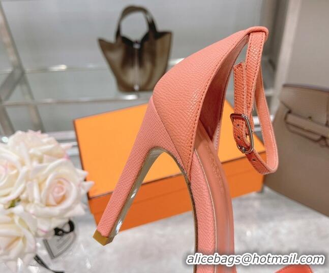 Good Quality Hermes Premiere Grained Leather Heel 10.5cm Sandals 070211 Pink