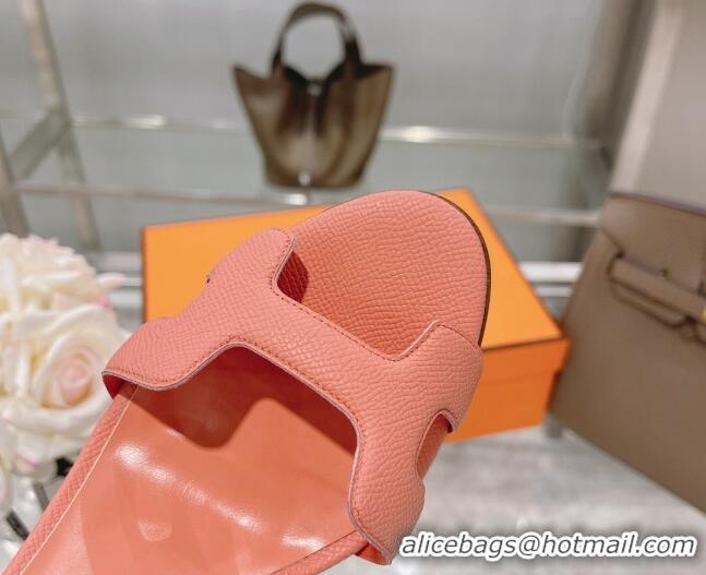 Good Quality Hermes Premiere Grained Leather Heel 10.5cm Sandals 070211 Pink