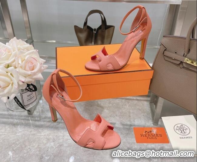 Good Quality Hermes Premiere Grained Leather Heel 10.5cm Sandals 070211 Pink