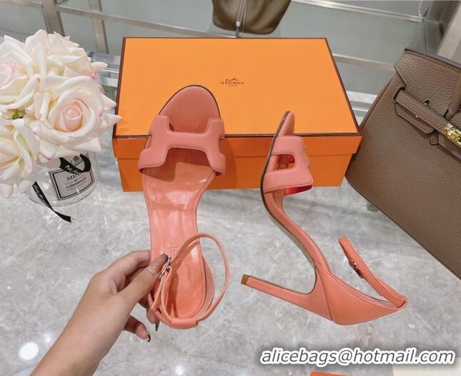 Good Quality Hermes Premiere Grained Leather Heel 10.5cm Sandals 070211 Pink