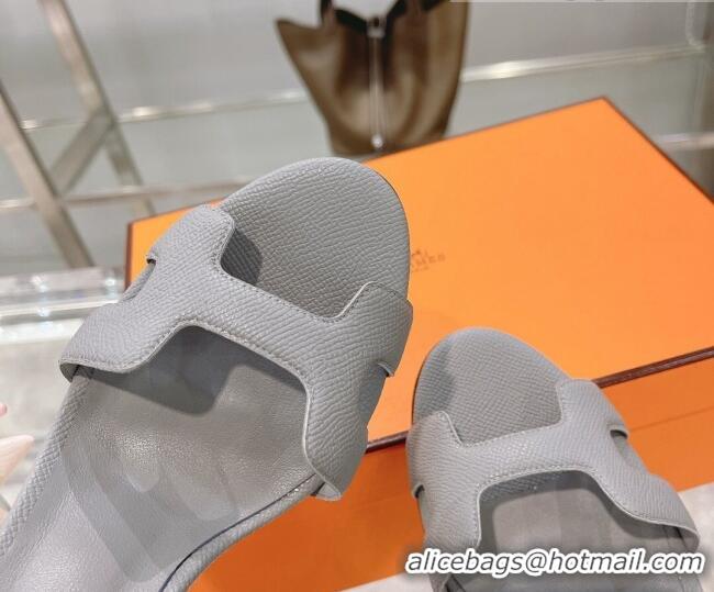 Affordable Price Hermes Premiere Grained Leather Heel 10.5cm Sandals 070211 Light Grey